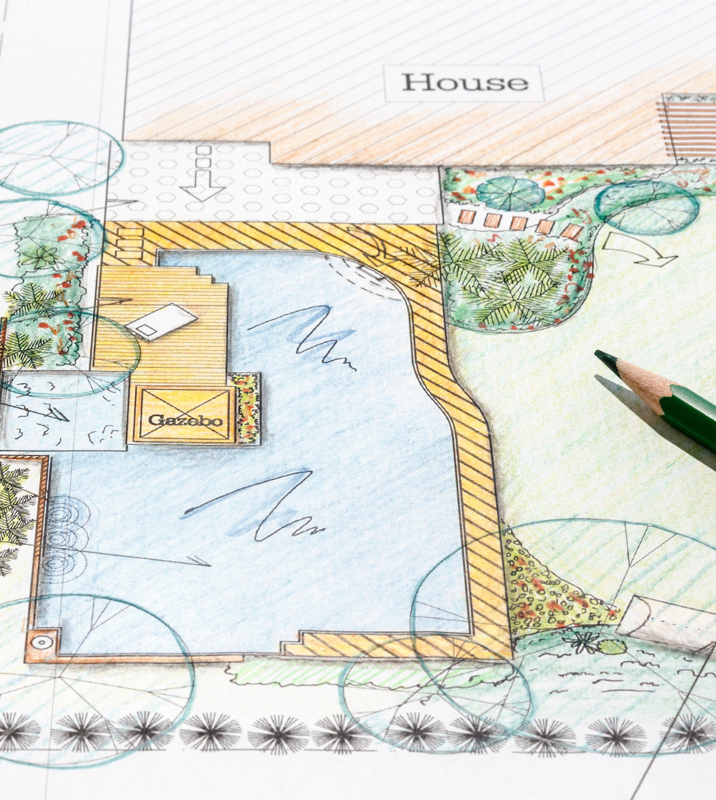 Backyard garden design plan. Landscape architect design backyard garden plan.